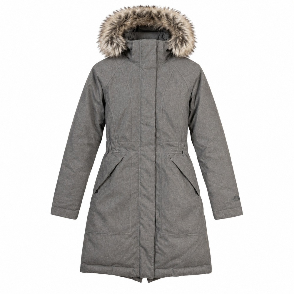 The North Face Womens Arctic Down Parka XS Gray Faux Fur Hood 550 Fill Long Coat